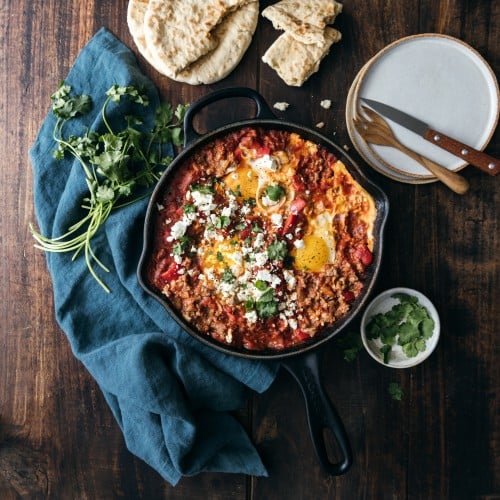 recette Chakchouka à la viande hachée, poivron et féta