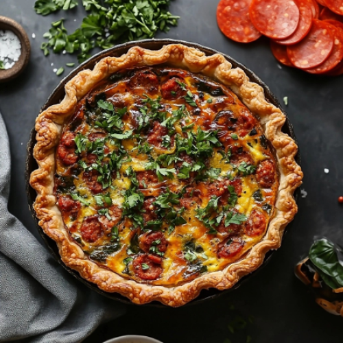 recette Quiche au chorizo halal et au poivron