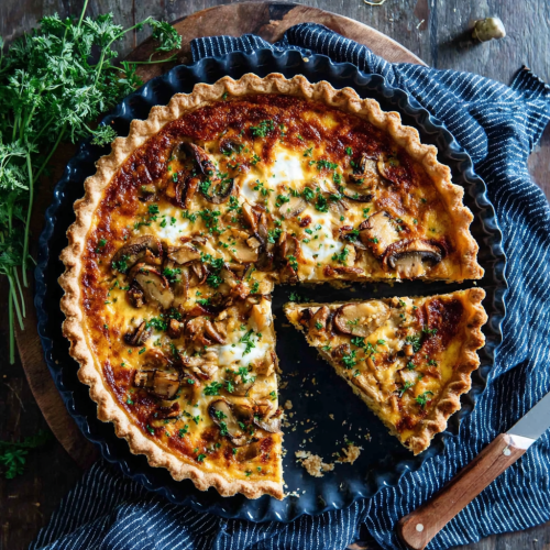 recette Quiche au poulet et aux champignons