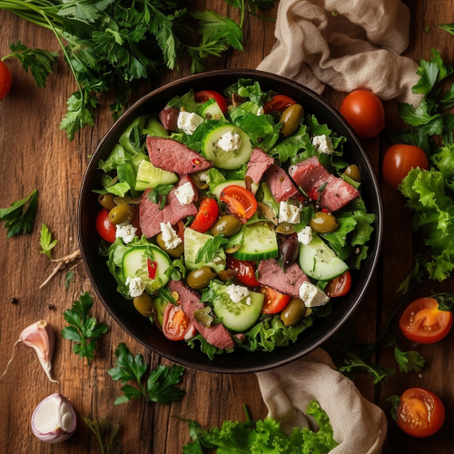 Salade composée à la charcuterie de bœuf halal