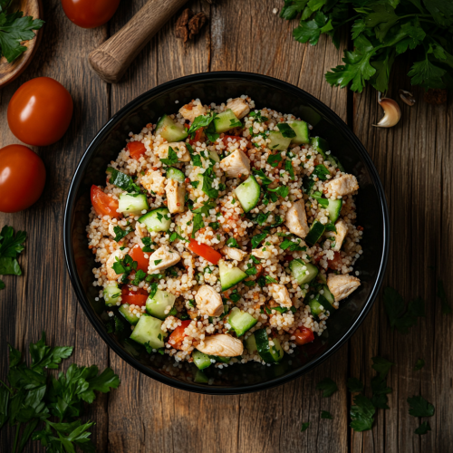 Taboulé au poulet, concombre et menthe fraîche