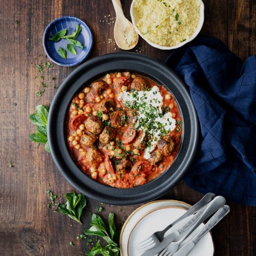 recette Tajine aux boulettes, chorizo et pois chiches